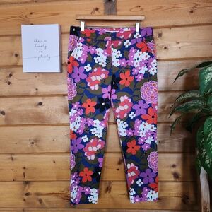 Trina Turk Moss Greenhouse Floral Ladybug Ankle Pants Stretch Trouser Sz 10 X27"